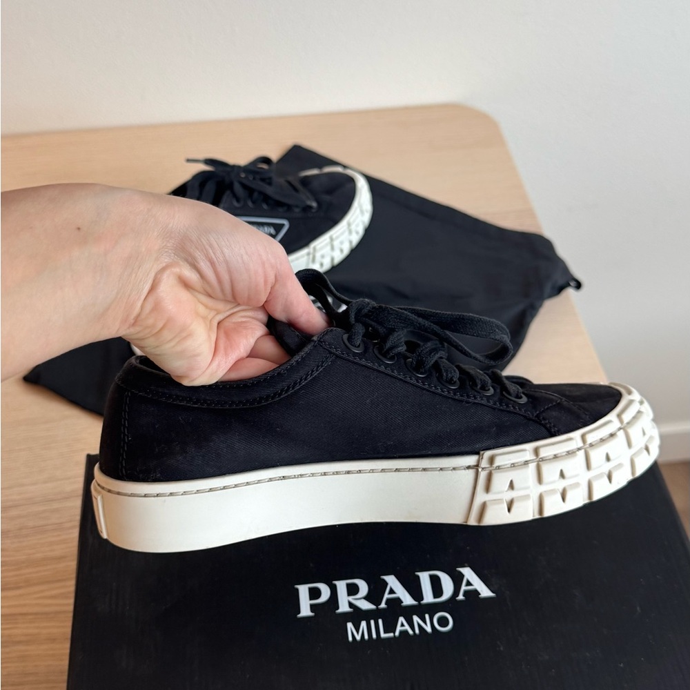 Prada Black Canvas Sneakers with White Sole - Picture 5 of 9